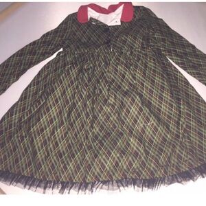 Plaid Long Sleeve Dress with Red Collar NWOT